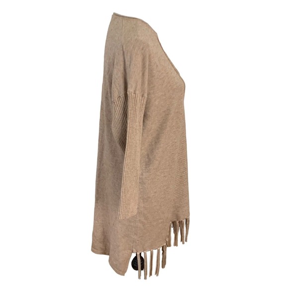Top It Off Sweater Womens Size Small Medium Tan Pullover Fringe Tassels Soft - Picture 2 of 12